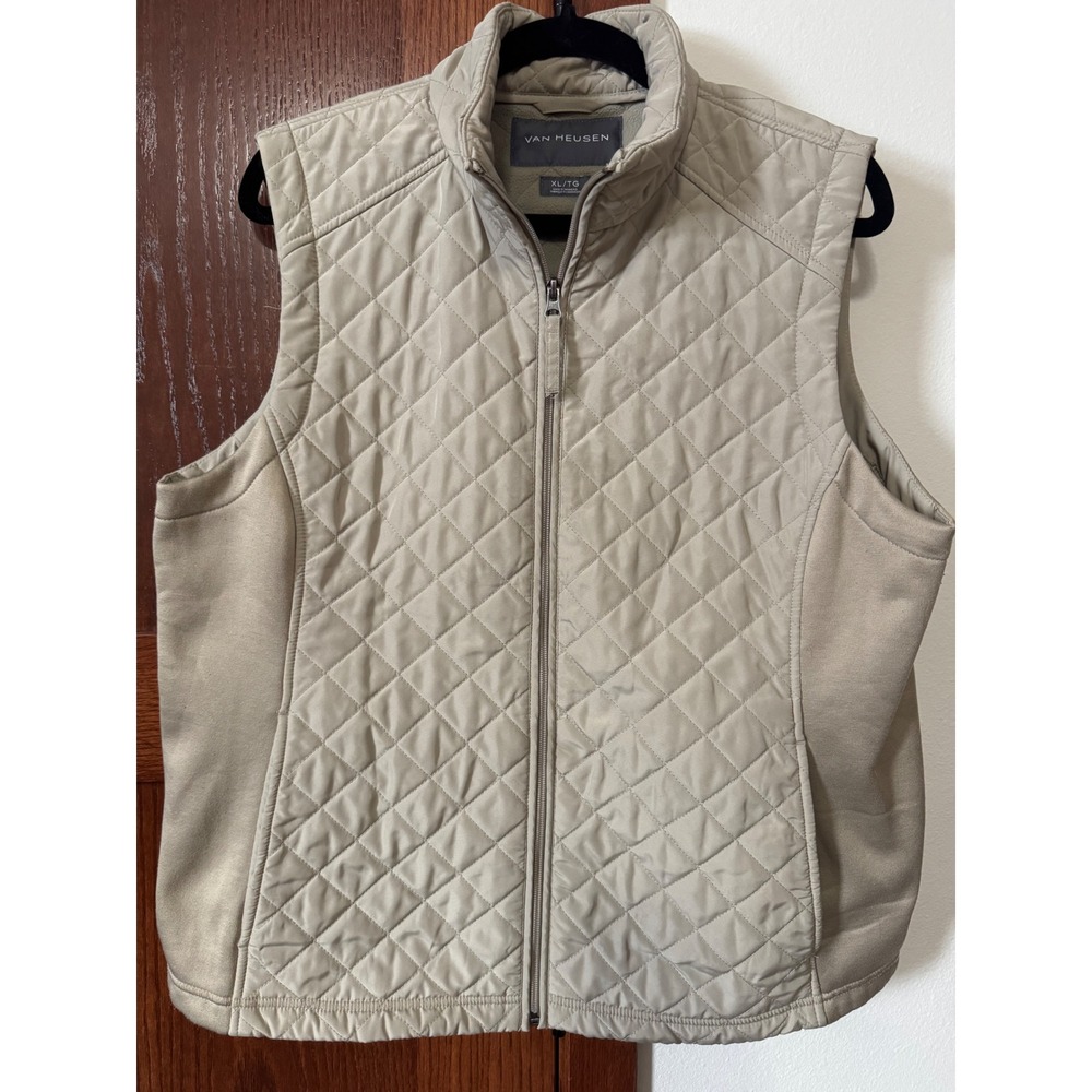 Van Heusen Womens Tan Quilted Full Zip Vest Mock Neck Beige XL
